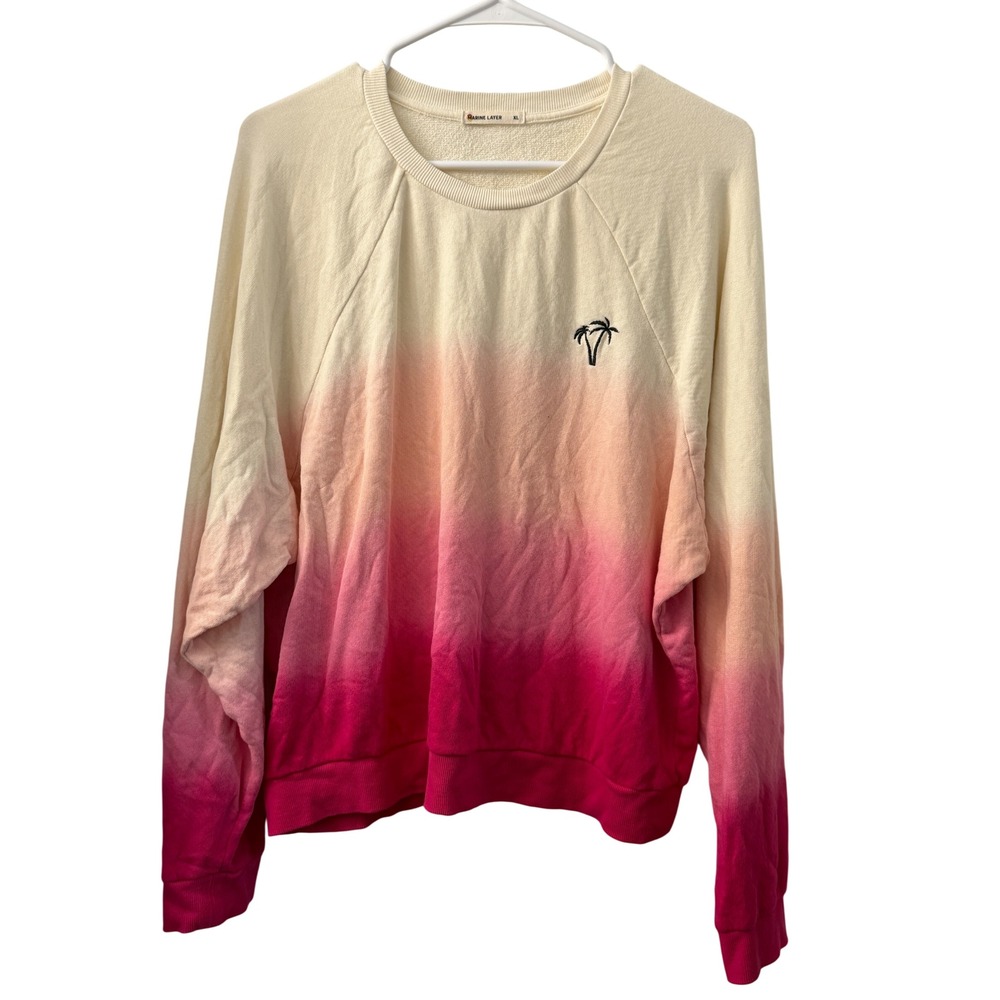 Marine Layer Ombre Palm Tree French Terry Sweatshirt XL Pink Cream Tropical